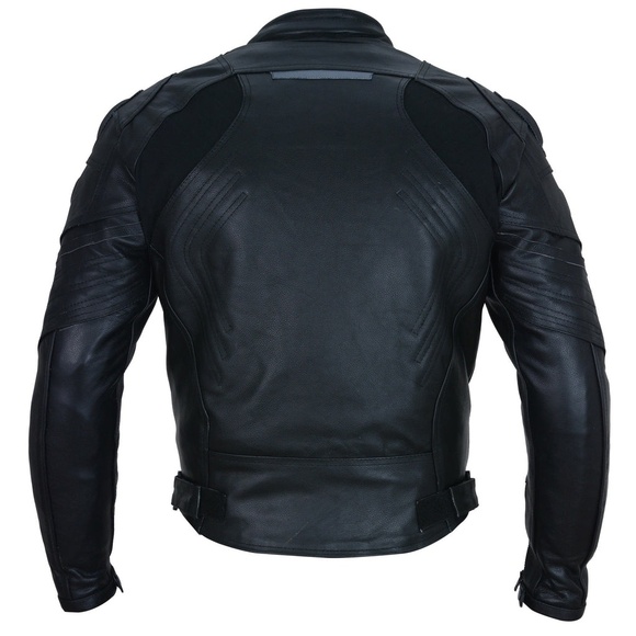 Black leather motorcycle jacket - protective armor leather biker moto jacket men - Picture 1 of 8